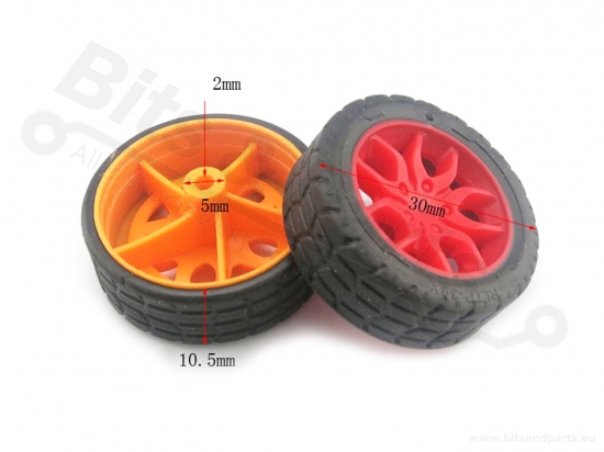 Wieltje voor 2mm as 30mm geel